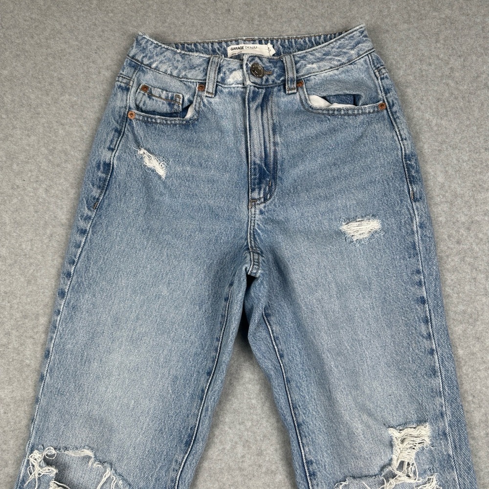 Garage Denim Mom Jeans Womens 00 Distressed Ripped Mid Rise Blue Denim Casual - Picture 4 of 14